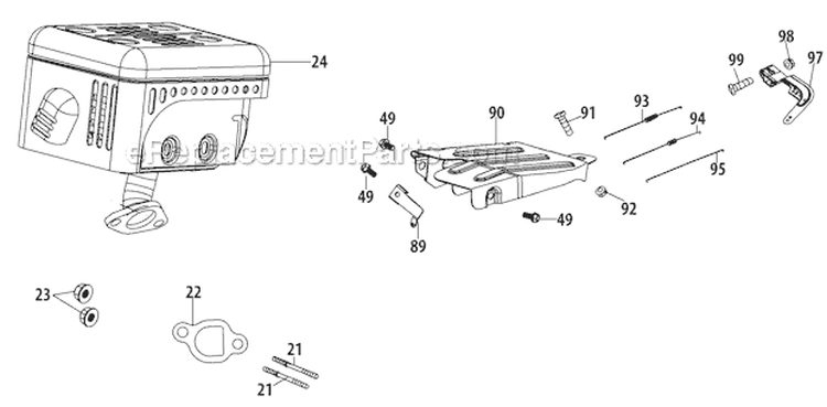 Muffler Diagram and Parts List for 31AS2S1E701 2012 Yard Man Snow Blower